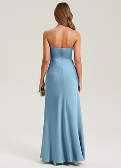 Azazie Lidia Bridesmaid Dresses Steel Blue Mermaid Side Slit Stretch Satin Dress image2