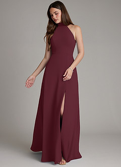 Azazie Myra Bridesmaid Dresses Cabernet A-Line High Neck Chiffon Dress image4