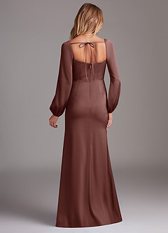 Azazie Charissa Bridesmaid Dresses Espresso Sheath Long Sleeve Stretch Satin Dress image8