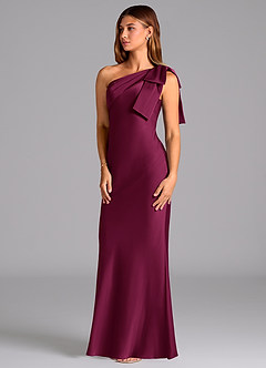 Azazie Yuanna Bridesmaid Dresses Red Plum Mermaid One Shoulder Stretch Satin Dress image4