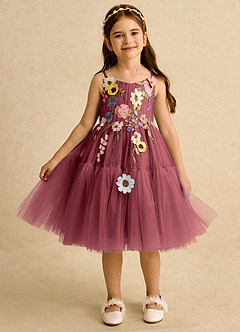 Azazie Osea Flower Girl Dresses Merlot Ball-Gown Pleated Tulle Dress image6