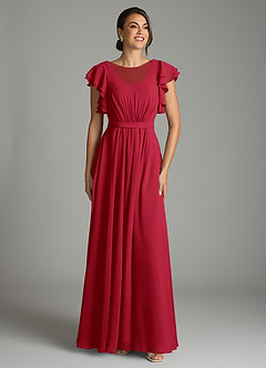 Azazie Daphne Modest Bridesmaid Dresses A-Line Ruffled Chiffon Floor-Length Dress image1
