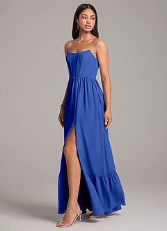 Azazie Kailee Bridesmaid Dresses Royal Blue A-Line with Pockets Chiffon Dress image3
