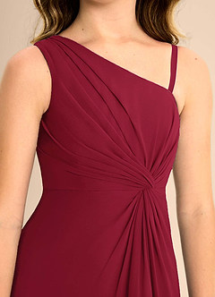 Azazie Brooke Junior Burgundy A-Line Side Slit Chiffon Dress image7