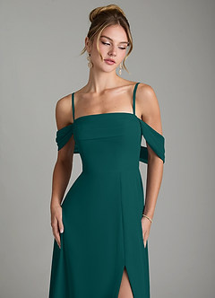 Azazie Mercedes Bridesmaid Dresses Peacock A-Line Off the Shoulder Chiffon Dress image3