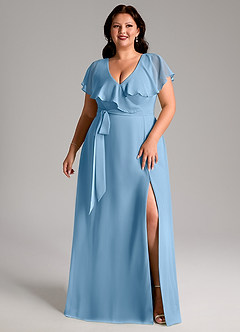 Azazie Lainey Bridesmaid Dresses Steel Blue A-Line with Pockets Chiffon Dress image3