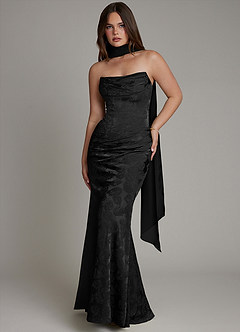 Azazie Electra Bridesmaid Dresses Midnight Jacquard Mermaid Corset Floral Jacquard Dress image1