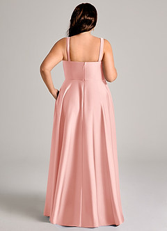 Azazie Shaude Bridesmaid Dresses Powder Pink A-Line Pleated Stretch Satin Dress image13