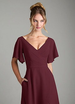 Azazie Ambrosia Bridesmaid Dresses Cabernet A-Line Pleated Chiffon Dress image2
