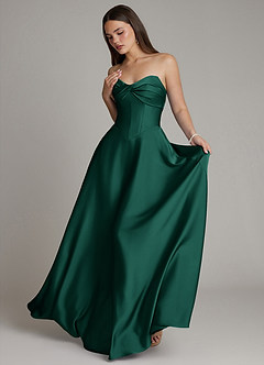Azazie Meleena Bridesmaid Dresses Emerald A-Line Strapless Stretch Satin Dress image5