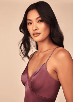 Azazie Dottie Jurken voor bruidsmeisjes Jurk van Stretch Satijn met A-Lijn Merlot image6