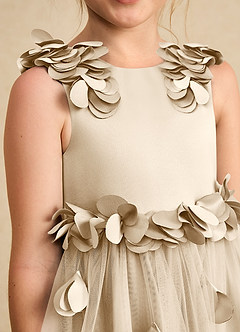 Azazie Atta Flower Girl Dresses Champagne A-Line One Shoulder Tulle Dress image5