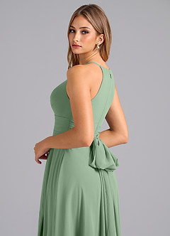 Azazie Denver Bridesmaid Dresses Matcha A-Line Pleated Chiffon Dress image2