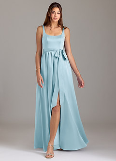 Azazie Elliott Bridesmaid Dresses Sky Blue A-Line with Pockets Stretch Satin Dress image5