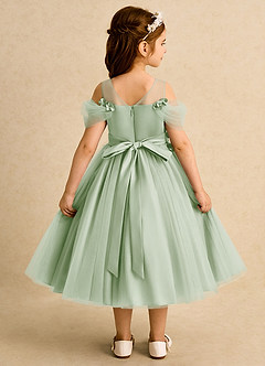 Azazie Juni Flower Girl Dresses Dusty Sage Ball-Gown Pleated Tulle Dress image2