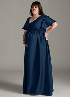 Azazie Verna Maternity Bridesmaid Dresses A-Line Ruched Stretch Satin Floor-Length Dress image14