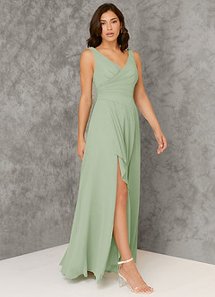 Azazie Kori Bridesmaid Dresses Dusty Sage A-Line Pleated Chiffon Dress image1