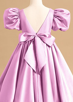 Azazie Jellybean Flower Girl Dresses Candy Pink Ball-Gown Ruched Matte Satin Dress image5