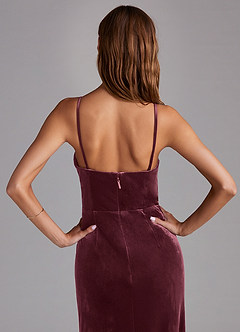 Azazie Maci Bridesmaid Dresses Raspberry Sheath Pleated Velvet Dress image5