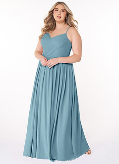 Azazie Cora Bridesmaid Dresses Moody Blue A-Line Pleated Chiffon Dress image8