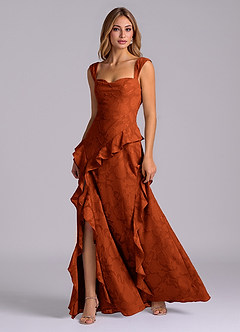 Azazie Sloane Bridesmaid Dresses Paprika A-Line Sweetheart Neckline Floral Burnout Dress image3