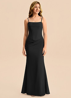 Azazie Sorrel Junior Vestido Negro de Gasa de Corte Sirena con Plisado image6