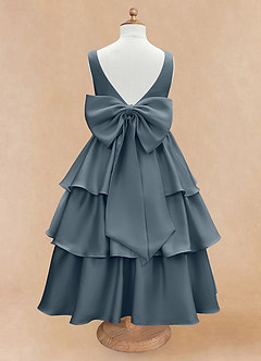 Azazie Margie Flower Girl Dresses Twilight A-Line Bow Stretch Satin Dress image5