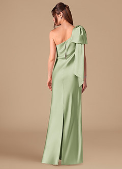 Azazie Capri Robes de demoiselle d'honneur Robe Fourreau en Satiné métallisé Ue épaule Vert Sauge image4