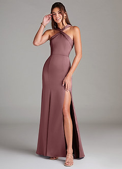 Azazie Rue Bridesmaid Dresses Vintage Mauve A-Line Pleated Stretch Satin Dress image1