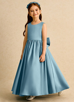 Azazie Nellia vestidos de niña de las flores Vestido de Azul Malhumorado de Satin Mate de Corte En A con Lazo image3
