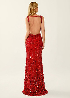 Veda Rouge Robe de bal sirène scintillante à col en V et fente haute image2