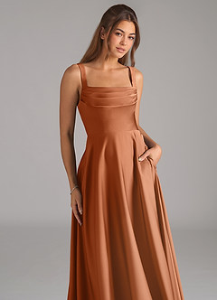 Azazie Shaude Brautjungfernkleider A-Linie Plissee Stretch-Satin Kleid Kupfer image2