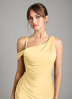 Azazie Madelyn Robes de demoiselle d'honneur Robe Sirène Convertible en Satin extensible Asymétrique Beurre image3