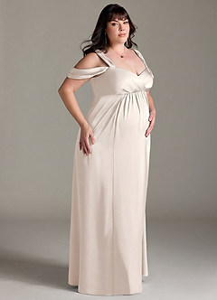 Azazie Rhea Maternity Bridesmaid Dresses A-Line Off-The-Shouler Pleated Stretch Satin Floor-Length Dress image10