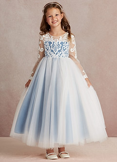 Azazie Elodie Blumenmädchenkleider Ballkleid Spitze Kleid Elfenbein Stahlblau image3