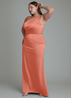 Azazie Akilah Bridesmaid Dresses Salmon Pink Mermaid One Shoulder Stretch Satin Dress image12