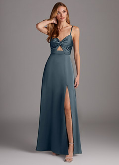 Azazie Jenna Bridesmaid Dresses Twilight A-Line Pleated Stretch Satin Dress image1