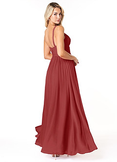 Azazie Chanel Bridesmaid Dresses Rust A-Line Pleated Chiffon Dress image5