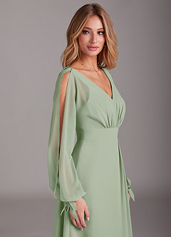 Azazie Matilda Brautjungfernkleider A-Linie Langarm Chiffon Kleid Staubiger Salbeigrün image7