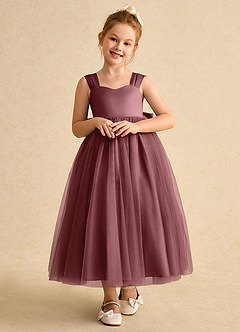 Azazie Chickadee Flower Girl Dresses Desert Rose Ball-Gown Sweetheart Neckline Matte Satin Dress image5