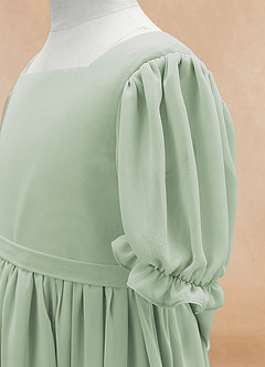 Azazie Joss Flower Girl Dresses Agave A-Line with Sleeves Chiffon Dress image8