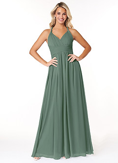 Azazie Ashia At-home Try On Dresses Eucalyptus A-Line Pleated Chiffon Dress image1