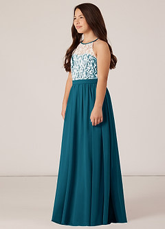 Azazie Fahari Junior Ink Blue A-Line Lace Chiffon Dress image3