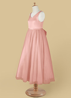 Azazie Marybell Blumenmädchenkleider A-Linie Schleifen Tüll Kleid Rosettenrosa image11