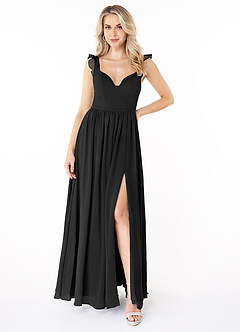Azazie Stassie Bridesmaid Dresses Black A-Line Sweetheart Ruched Chiffon Dress image1