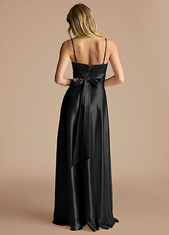 Azazie Oliana Robes de demoiselle d'honneur Robe Trapèze en Satiné métallisé Plissée Noir image3