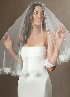 front 3D Flower and Pearl Elbow Length Draped Blusher Veil