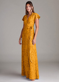 Azazie Ling Robes de demoiselle d'honneur Robe Trapèze en Blumen-Burnout Plissée Caramel écossais image5