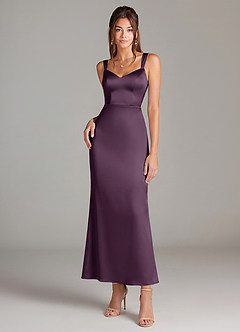 Azazie Denice 신부 들러리 드레스 쉬스 주름진 스트레치 새틴 발목 길이 드레스 image3