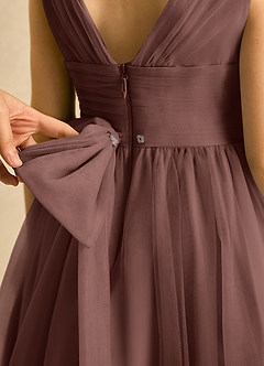 Azazie Macaron Flower Girl Dresses Espresso A-Line Pleated Tulle Dress image6